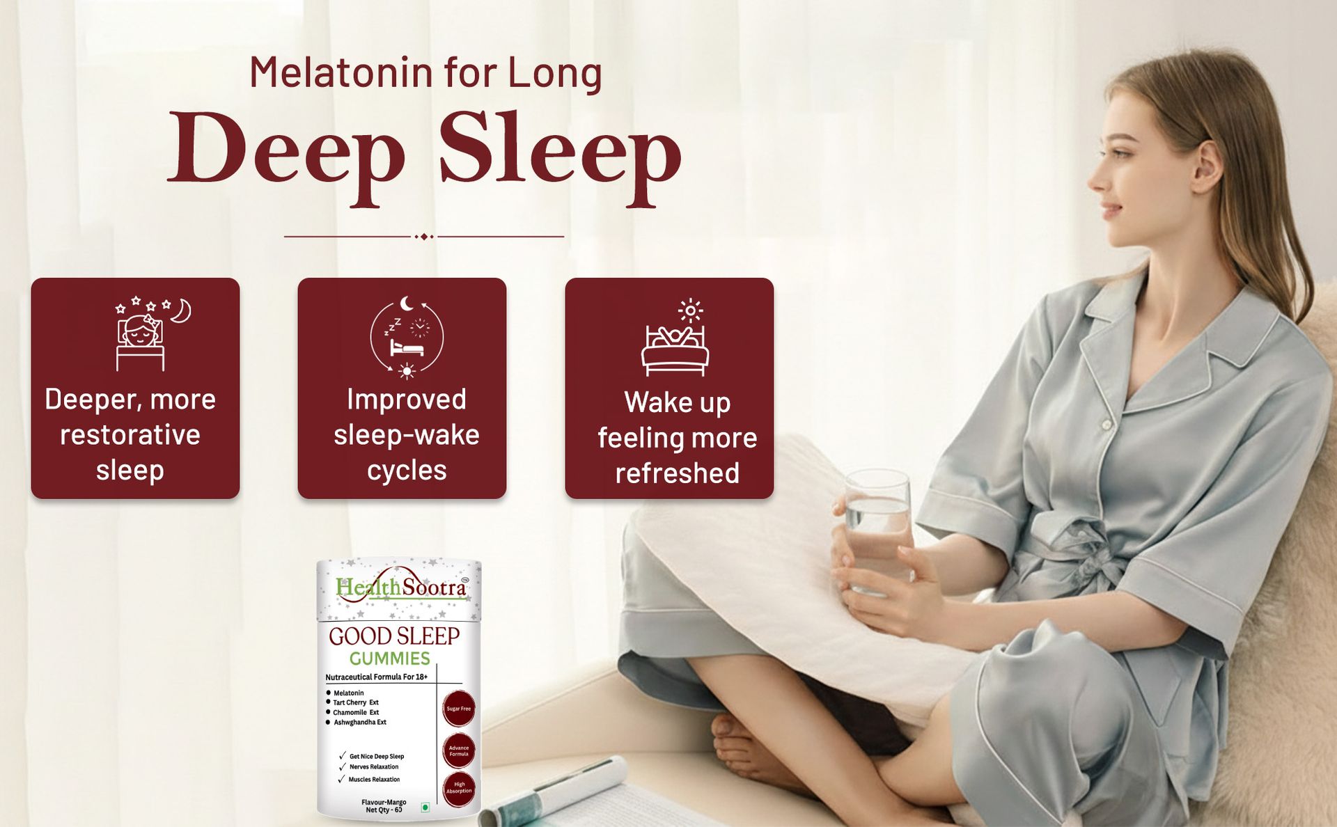 Melatonin 5mg Sleep Gummies for Adults | 60 Gummies | Mango Flavour | Sugar Free Supplement with Melatonin, Chamomile, Tart Cherry & Ashwagandha Extract | Chewable Gummy for Night Routine