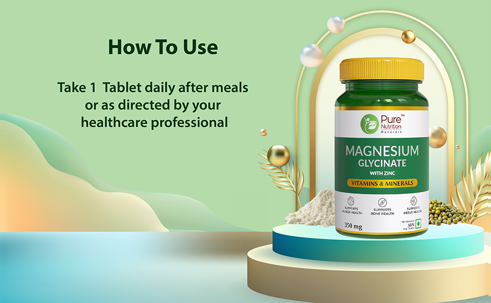 Pure Nutrition Magnesium Glycinate with Zinc Supplement 350 mg - 360 Tablets | High Absorption Magnesium Supplement for Bone, Muscle & Nerve Vitality | Supports Calm, Sleep Quality & Cramp Relief