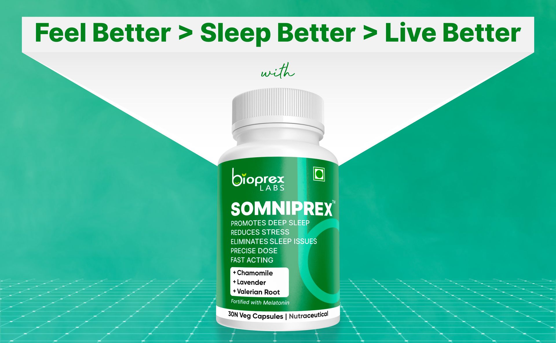 Bioprex Lab | Somniprex Sleep Supplements (30 Veg Capsules) | Sleeping I Adaptogens for Deep Sleep, Morning Energy | Non-Habit Forming | Deep, Relaxing, Undisturbed Sleep with Melatonin, Valerian Root, Chamomile, Lavender, Magnesium | Improves Mood |