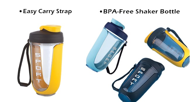 ATTRO Fit Fusion Shaker Bottle 600ml – BPA-Free Protein Mixer with Wire Whisk Ball | Leakproof Lid, Easy Carry Strap | Ideal for Gym, Fitness, Pre/Post Workout Drinks- Black