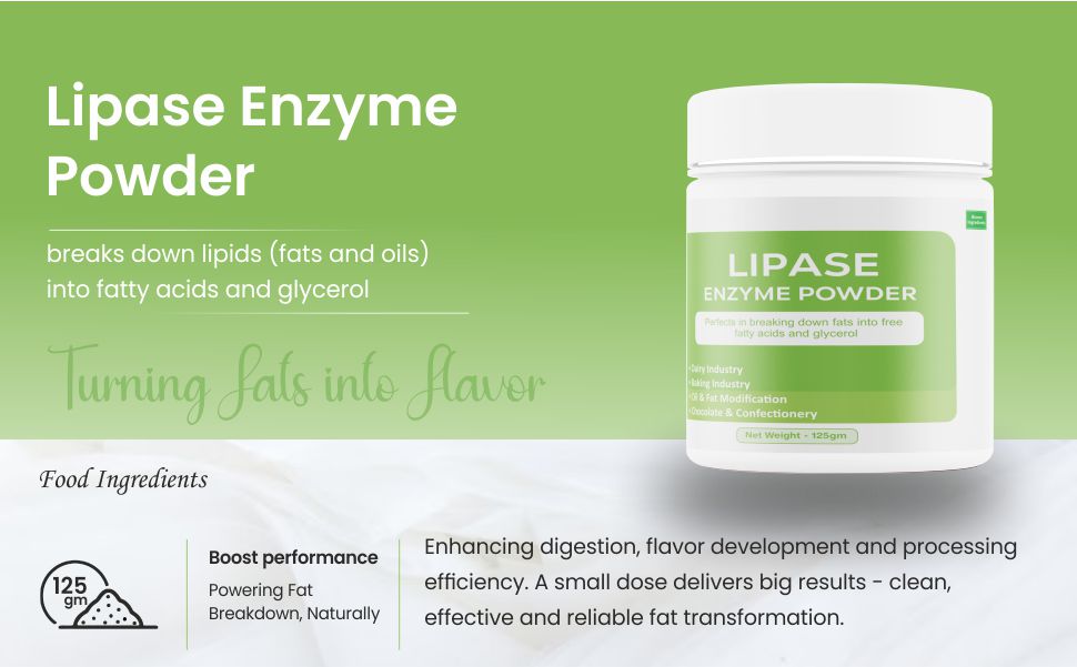 Ingredients Fungal Lipase Enzyme Powder 125g | Food Grade & Bakery Grade | Fat Degrading Enzyme | Wide pH Range | Heat Stable | Food & Industrial Processing Use