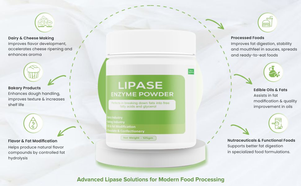Ingredients Fungal Lipase Enzyme Powder 125g | Food Grade & Bakery Grade | Fat Degrading Enzyme | Wide pH Range | Heat Stable | Food & Industrial Processing Use