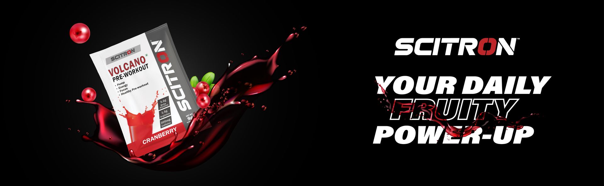 Scitron Volcano Pre Workout 300g - Cranberry (60 Servings | 4g Beta Alanine | 1.5g Arginine | 300mg Caffeine | 0g Sugar | Boost Energy & Focus| Healthy Pre-workout)