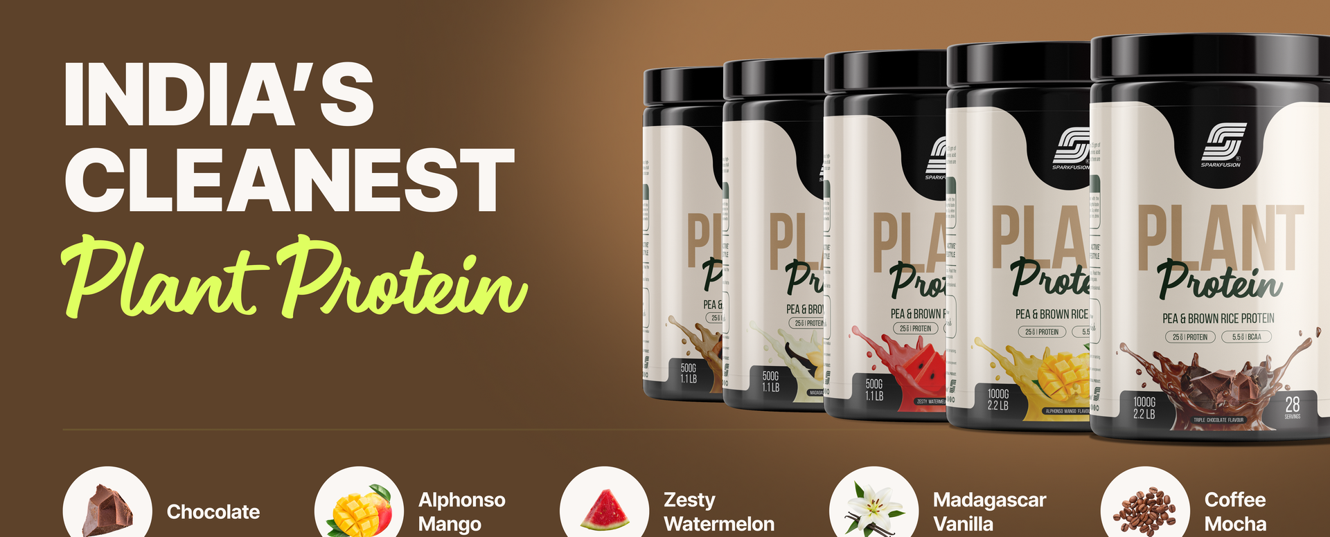 Sparkfusion Plant Protein Powder Isolated Pea & Brown Rice Protein | 25g Protein per Sachet | 5.5g BCAA | Vegan, Gluten Free & Sugar Free | Triple Chocolate Flavour | Pack of 10 Sachets