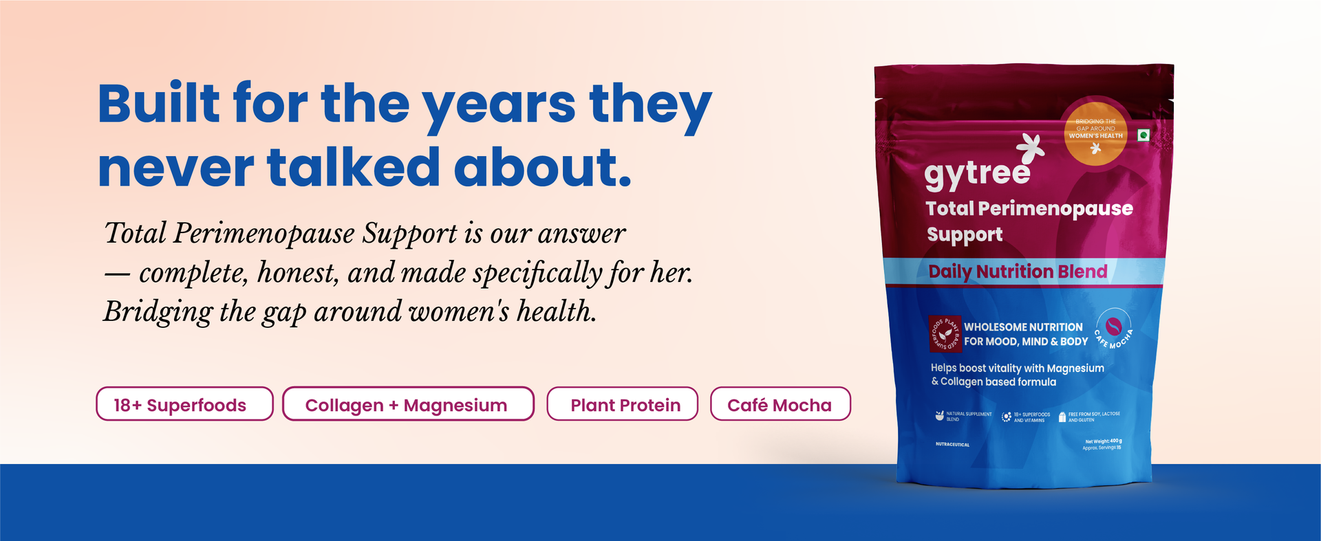 Gytree Total Perimenopause Daily Nutrition Blend | Supplement for Women with Protein, Collagen, Magnesium & 18+ Superfoods | After 40+ supplements for women | Mood, Bone & Energy Support | Café Mocha Flavour | 400g