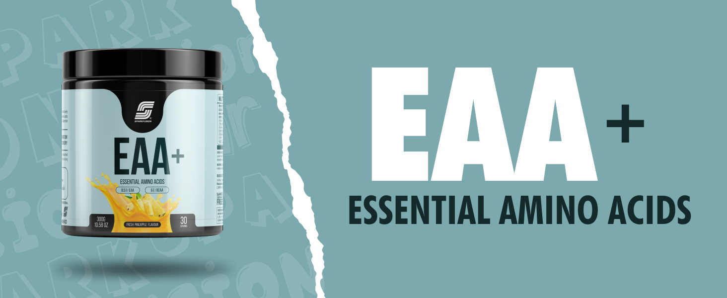 Sparkfusion 8500 mg Eaa+ & 6000mg Bcaa (300 gm) Essential Amino Acids | Pre/Intra Workout and Muscle Growth & Recovery | All 9 Essential Amino Acid EAA Powder (Fresh Pineapple)