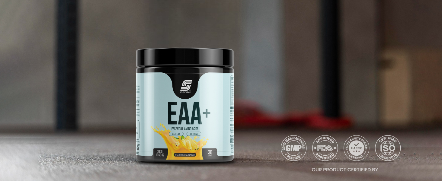 Sparkfusion 8500 mg Eaa+ & 6000mg Bcaa (300 gm) Essential Amino Acids | Pre/Intra Workout and Muscle Growth & Recovery | All 9 Essential Amino Acid EAA Powder (Fresh Pineapple)