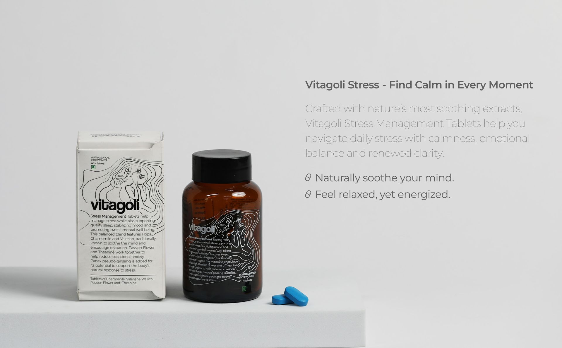 Anxiety Stress Relief Mood Calm Tablets Promote Relaxation, Better Sleep & Focus | L-Theanine, Chamomile, Valerian Root, Passion Flower, Hops & Panax Ginseng | Non Habit Forming | 60 Tablets