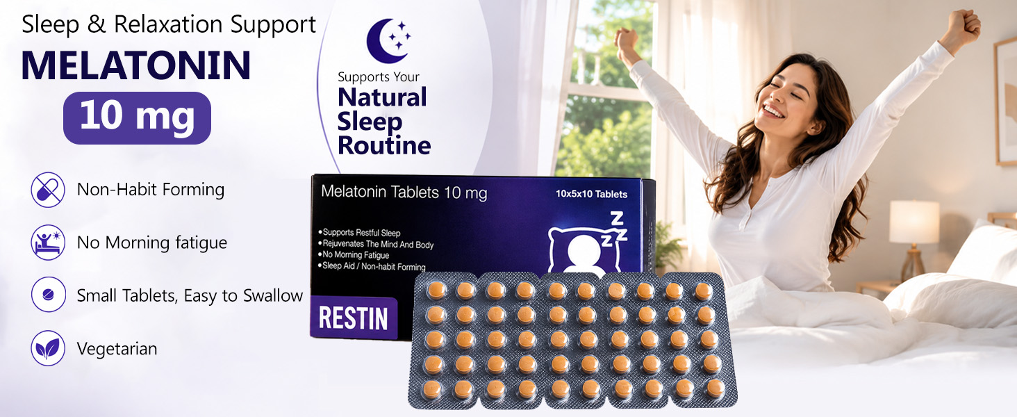 Restin Melatonin 10 mg_Sleep & Relaxation Support Tablets (Pack of 5)
