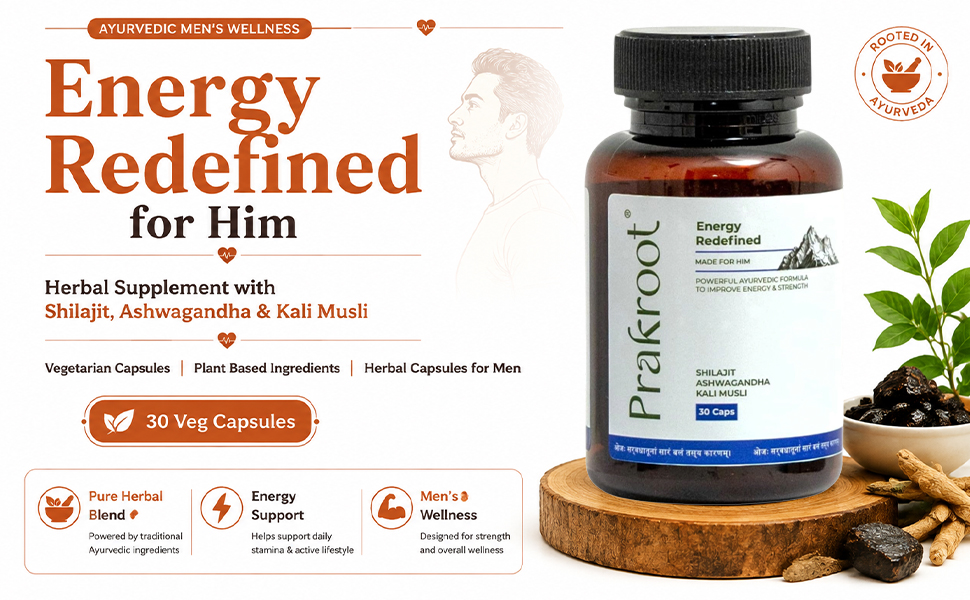 Energy Redefined for Him | Herbal Supplement with Shilajit Ashwagandha & Kali Musli | Vegetarian Capsules with Plant Based Ingredients | Herbal Capsules for Men | 30 Veg Capsules | Pack of 1