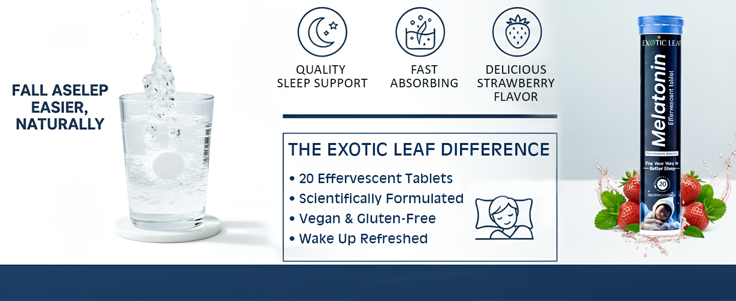 Melatonin Effervescent Tablets 20 | Sleep Support Supplement for Deep Rest & Relaxation | Helps Improve Sleep Quality & Night Recovery | Fast Absorbing Night Formula