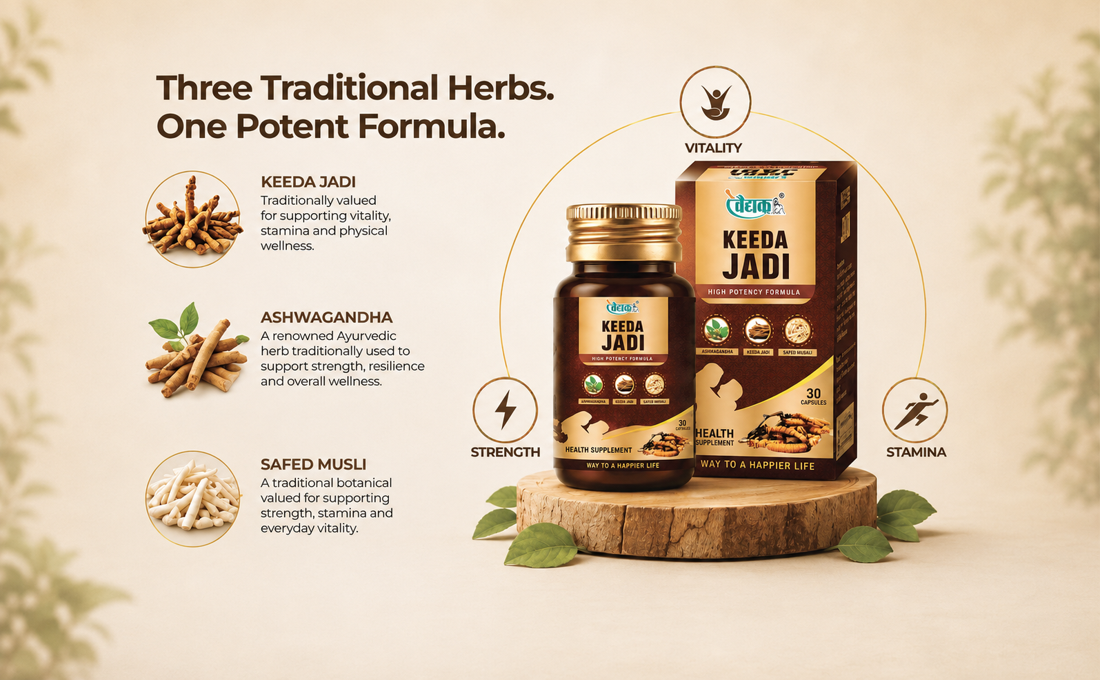 Swadeshi Ayurved Keeda Jadi Capsules 30 | Ayurvedic Herbal Supplement for Daily Energy, Vitality, Stamina & Strength Support | Natural Wellness Supplement