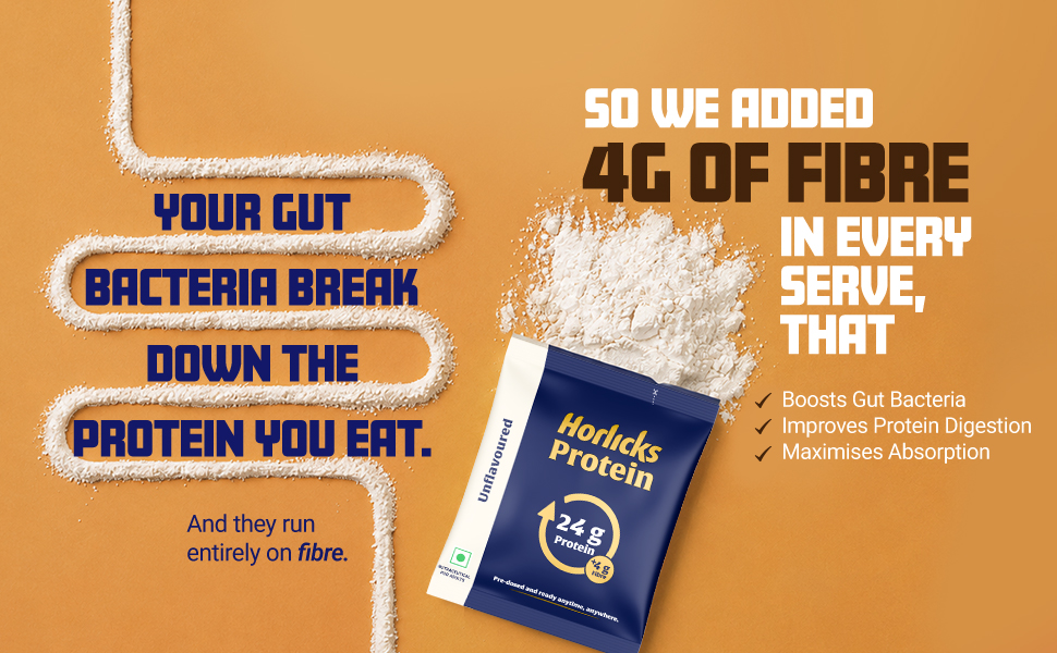 Horlicks, Unflavoured, Protein Powder, 1 Kg, for Gut Health, with Fermented Yeast Protein (79%), Free from Added Preservatives, Convenient Daily Sachets, for Men and Women, 28 Sachets