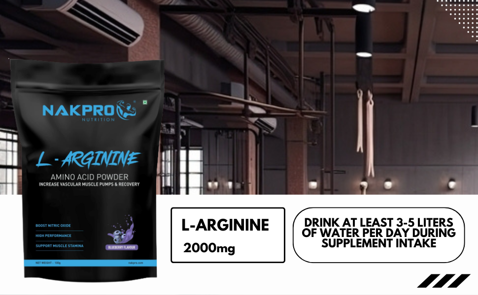 NAKPRO NUTRITION L-Arginine | 100g, Blueberry | 2g L-Arginine, 1.8kcal Energy | Pre Workout Amino Acid