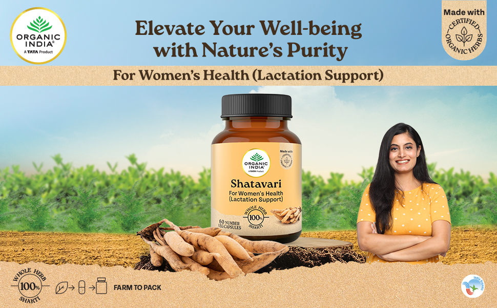 A TATA Product - Organic India Shatavari - 60 Veg Capsules, With Plant Based Estrogens, Helps Boosts Health and Vitality For Women Of All Ages & Restore Hormonal Balance, GMP & NPOP Certified Organic