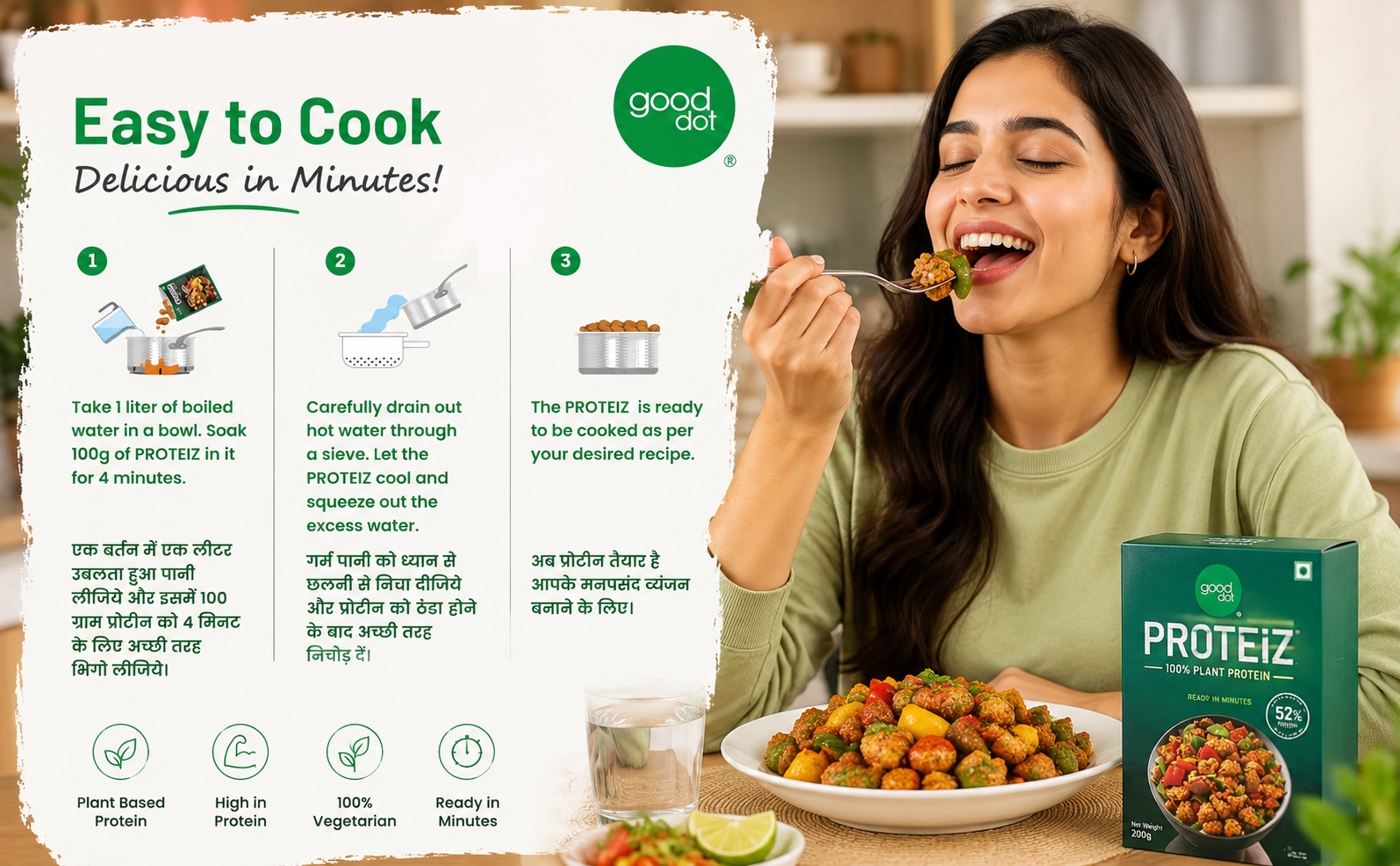 Proteiz High Protein Plant-Based Protein Chunks | Rich in Dietary Fiber & Calcium | Vegetarian Meat Alternative | Ready to Cook Protein Food | Healthy Vegan Protein Source | 175g Pack (PACK OF 1)