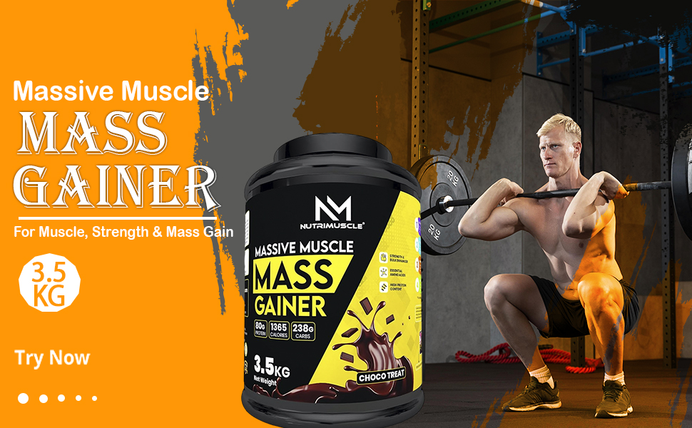 Nutrimuscle Massive Muscle Mass Gainer, 3.5 Kg (Chocolate) – Whey Protein & Complex Carb Blend with Creatine Monohydrate, BCAA, Digestive Enzymes & Multivitamins for Muscle Mass, Strength & Recovery