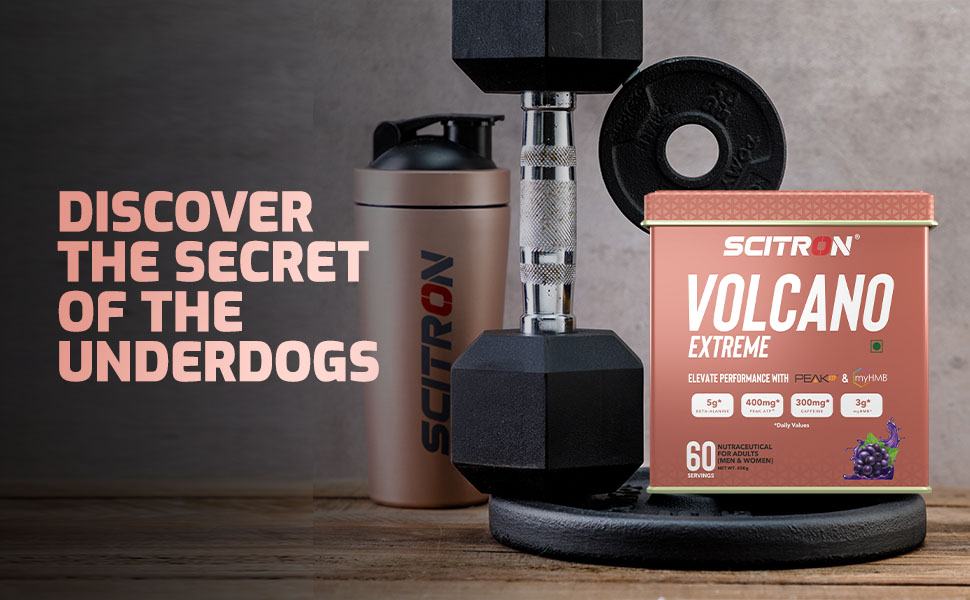 Scitron Volcano Extreme Pre-Workout 60 Servings- Grape | India's First Pre-Workout with Peak ATP & myHMB| 5g of Beta-Alanine, 400mg Peak ATP, 300mg caffeine, & 3g myHMB