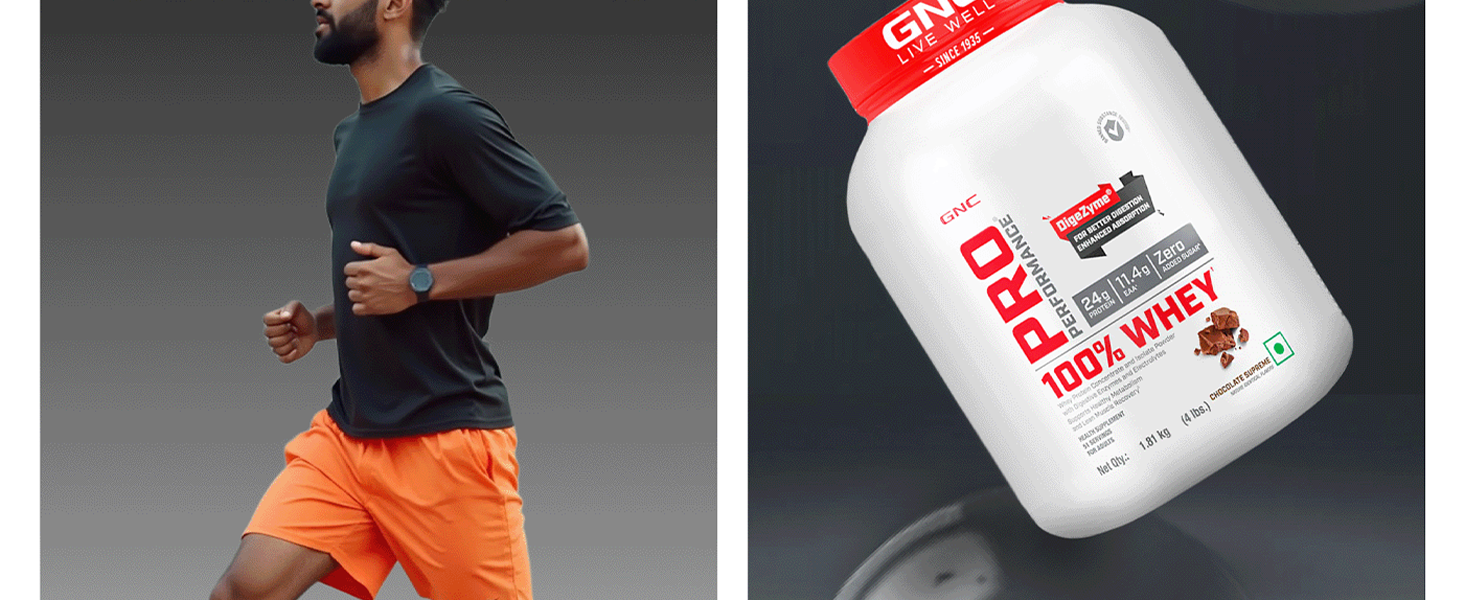 GNC Pro Performance 100% Whey Protein | 4 lbs | Muscle Growth | Muscle Recovery | DigeZyme® For Easy Digestion | Informed Choice Certified | 24g Protein | 5.5g BCAA | Creamy Strawberry