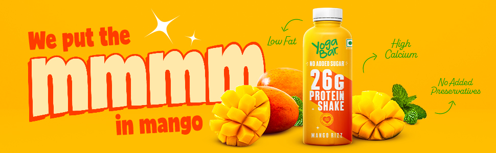 Yogabar 26g Protein Shake - Mango Rizz | Goodness of Protein & Premium Mango | 26g Protein Milkshake with No Added Sugar | Ideal for Early Mornings, Pre & Post Workouts Energy Drink | 3000ml (12 Bottles, 250ml each)