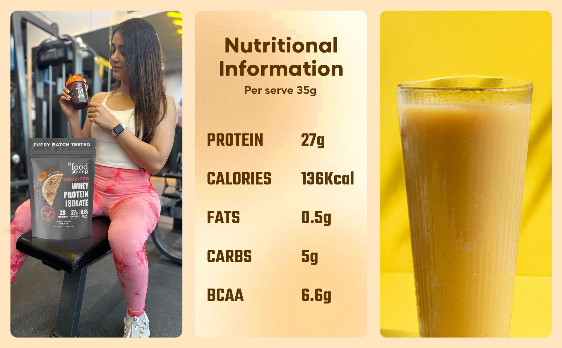 Foodstrong Whey Protein Isolate, 100% Hormone Free Grass-Fed Whey, 27G Protein & 6.6G BCAA, Coffee, With Turmeric & Digestive Enzymes, 1KG