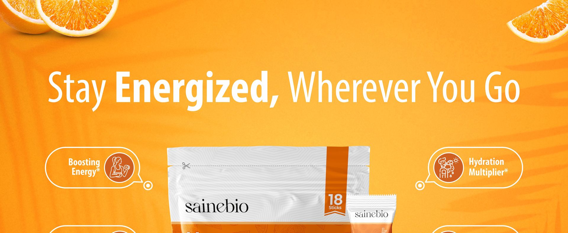 Sainebio Nano Electrolyte Powder – 18 Tangy Orange Flavor Sachets | Hydration & Recovery Drink with Potassium, Vitamin C & B-Complex | Supports Energy, Electrolyte Balance & Immunity