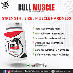 Bull Muscle|Daily Muscle Building Supplement|Plant Based Androgenic & Anabolic Blend|Natural Anabolic Growth Amplifier For Men|For Muscle Growth & Strength|30 Potent Capsules|Fssai Approved
