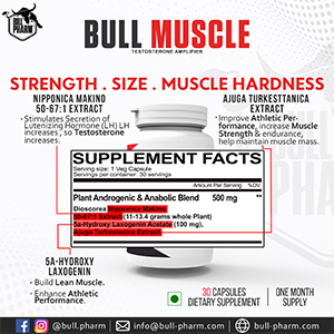 Bull Muscle|Daily Muscle Building Supplement|Plant Based Androgenic & Anabolic Blend|Natural Anabolic Growth Amplifier For Men|For Muscle Growth & Strength|30 Potent Capsules|Fssai Approved