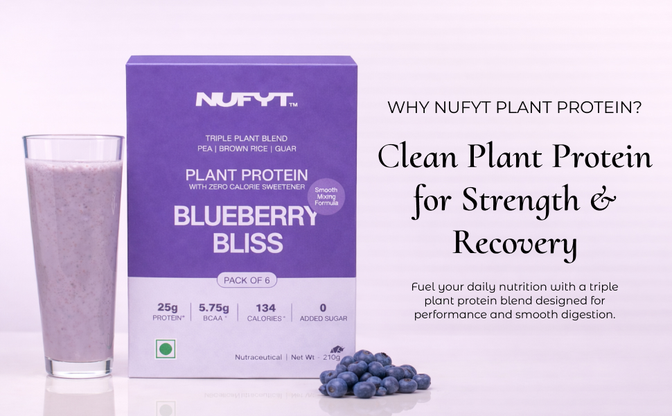 Blueberry Plant Protein Powder Sachets | Pack of 6 x 35g (210g) | 25g Protein Per Sachet | Pea + Brown Rice + Guar Blend | No Added Sugar, Vegan, Soy & Gluten Free | Blueberry Bliss