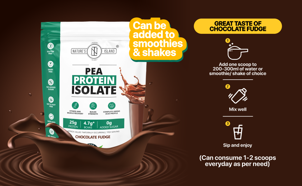 Nature’s Island Plant Protein 1 Kg | Canadian Pea Protein Isolate | Vegan | 25g Protein/Serving | Easy To Digest | All Essential Amino Acids | No Sugar | No Preservatives | Chocolate Flavour