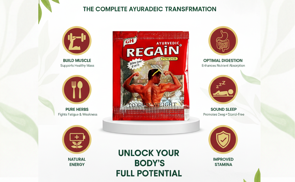 Regain Ayurvedic Weight Gain Powder Herbal Appetite Booster & Natural Muscle Building Formula for Healthy Weight Gain, Energy Enhancement & Daily Nutritional Support (Pack Of 20)