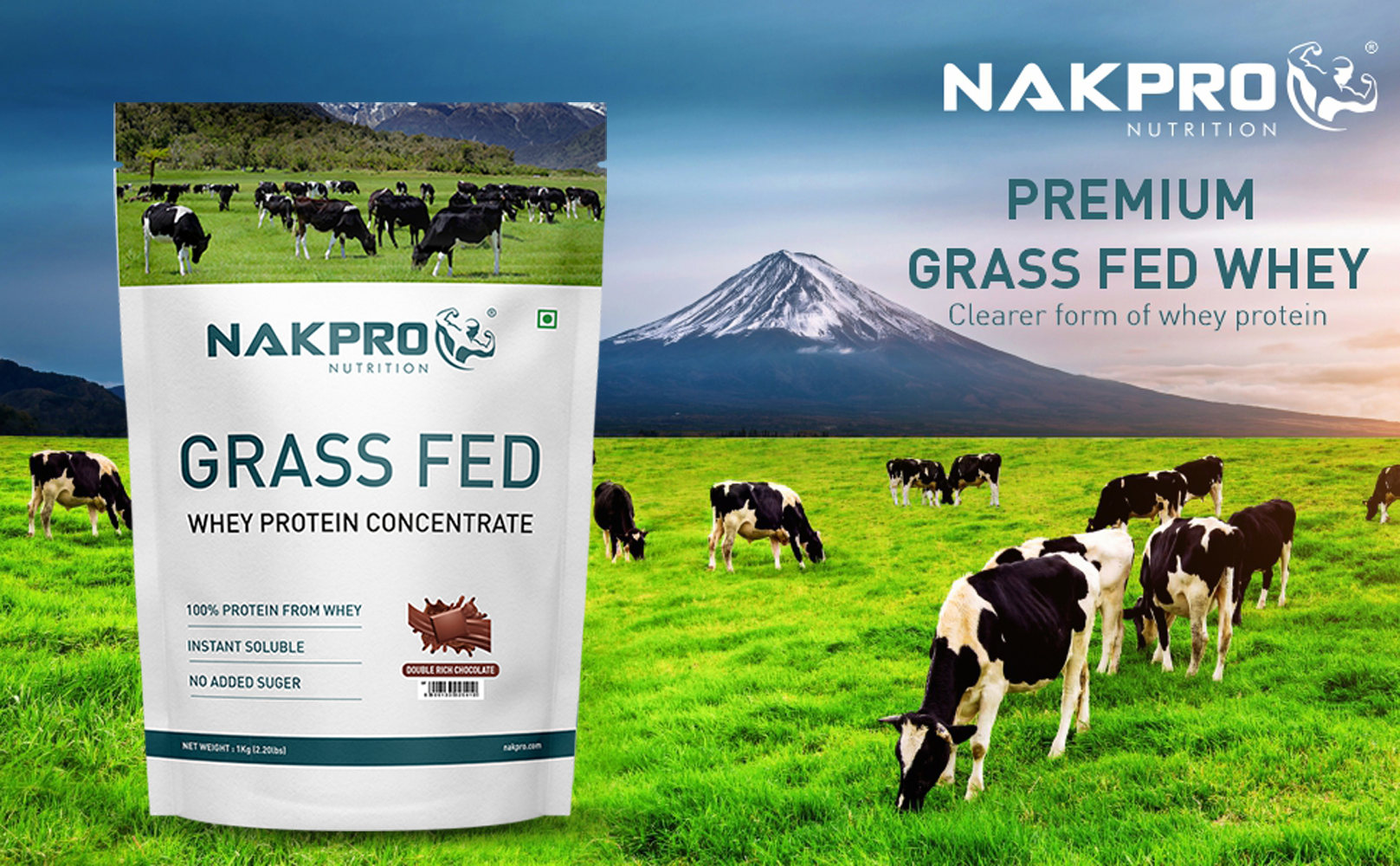 NAKPRO Grass Fed Whey Protein Concentrate | 28g Protein, 6.1g BCAA | Muscle Gain, Strength, Muscle Recovery Protein Powder for Men, Women & Athletes (1 Kg, Unflavoured)