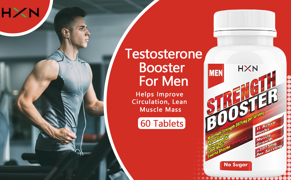HXN Testosterone Booster For Men For Gym, Pre Workout, Stamina And Energy With Safed Musli Helps Improve Circulation, Lean Muscle Mass, Testo Boost Supplements-60 Testron Tablets (Pack 1)
