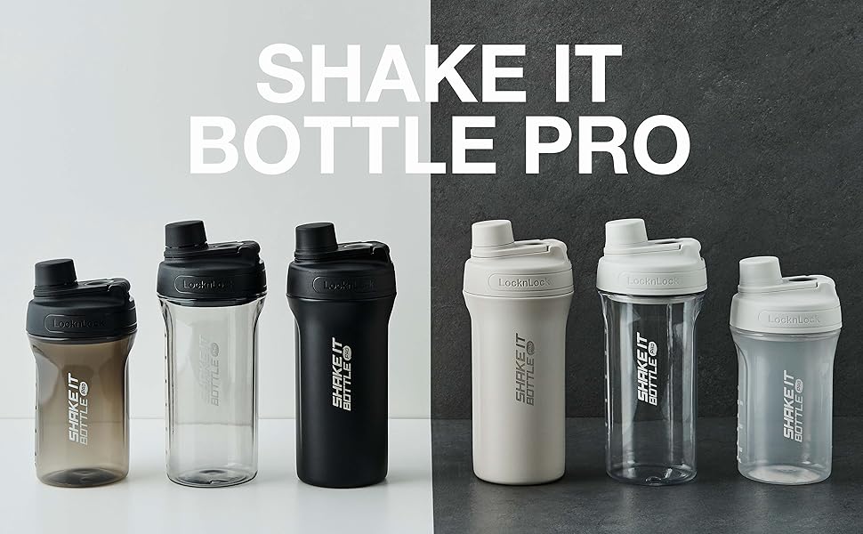 LocknLock Shake It Bottle Pro with Handle, Travel/Fitness/Sports Protein Shaker for Shakes/Smoothies, BPA Free, Plastic, 22 oz, Black