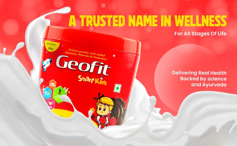 Geofit Smart Kids Protein Powder – 250g | For Kids Age 4-6 | 18 Nutrients for Growth & Immunity | DHA for Brain | Probiotics for Digestion | Energy & Metabolism Boost | Antioxidant Support
