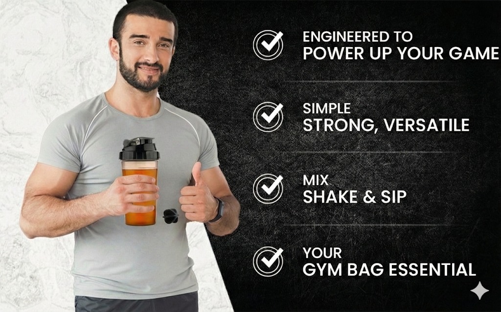 Premium Shaker Bottle for Protein Powder | Durable BPA-Free Plastic | With Measurement Markings and Secure Flip-Cap Lid | Ideal for Gym, Travel, and Sports (700 ml)