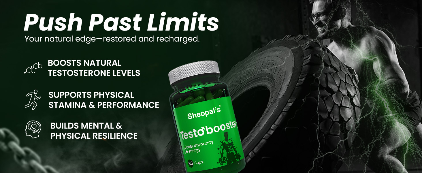 Sheopals Testo Booster Capsules for Men | Shilajit, Ashwagandha, Safed Musli | Endurance, Strength, Energy, Vitality & Stamina Support | Testosterone Booster Men’s Wellness Product (60 capsules)