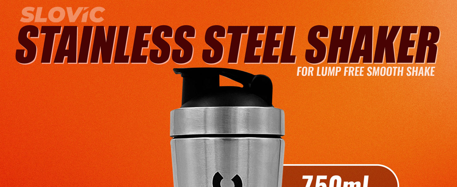 SLOVIC Steel Shakers for Protein Shake, BPA Free Gym Bottles for Men, Odor Free Protein Shaker Bottles for Protein Shake, Leakproof Stainless Steel Shaker Bottles for Gym