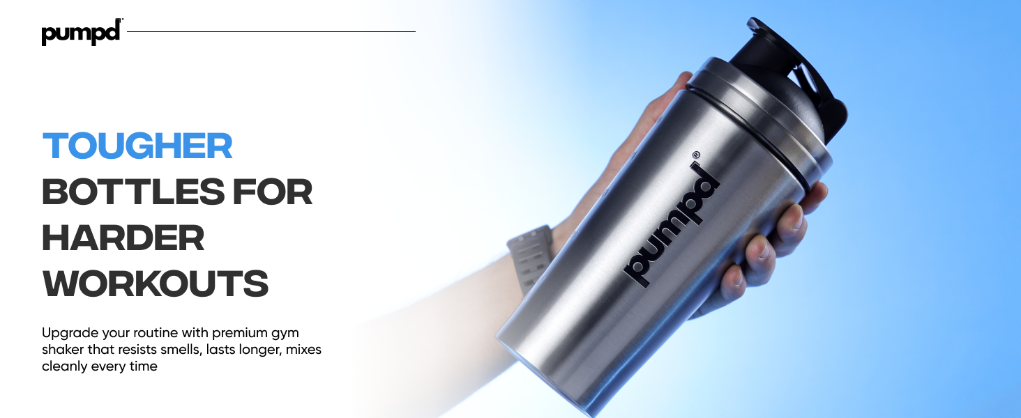 Pumpd Stainless Steel Protein Shaker Leakproof Gym Bottle with Wire Blending Ball 750ml | Durable, Odor & BPA Free | Ideal for Protein Shakes | Water Bottle (Silver)