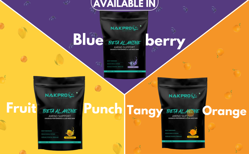 Nakpro Beta Alanine Supplement Powder| Muscle Building Amino Acid, Faster Recovery, Pre Workout supplement for Men & Women -250g FruitPunch, (83 Servings)