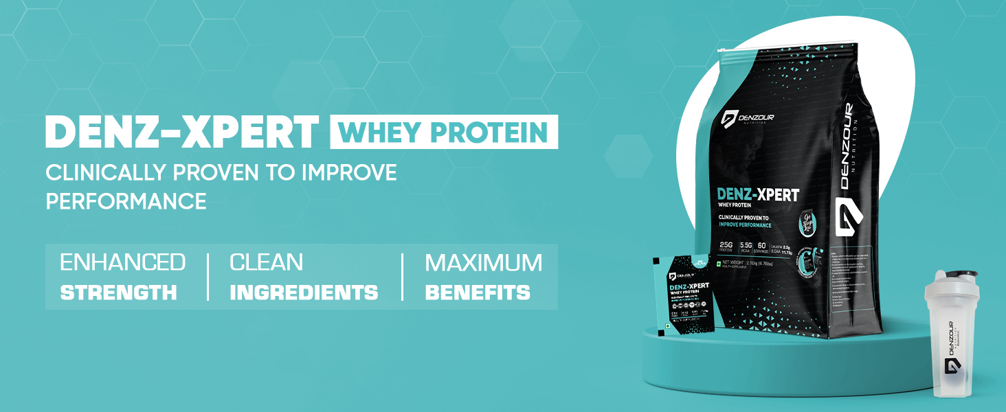 DENZOUR NUTRITION Denz-Xpert Whey Protein with Shaker | 25g Protein, 5.5g BCAA | Fast Absorbing & Easy Digestion | Muscle Recovery, Growth & Strength | Pista Kulfi | 2.16 kg (60 Sachets/Servings)