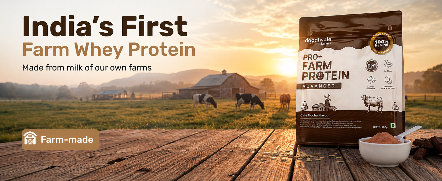 Doodhvale Farms PRO+ Farm Protein Advanced Cafe Mocha | High Protein Powder | for Muscle Recovery & Energy | 450g
