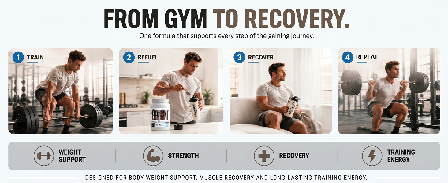 Absolute Nutrition Elephant Premium Mass Gainer | Weight Gainer with 20g Protein, 3000mg Creatine Monohydrate & 1000mg HMB | Muscle Gain Supplement | 1kg (Cream & Cookies)