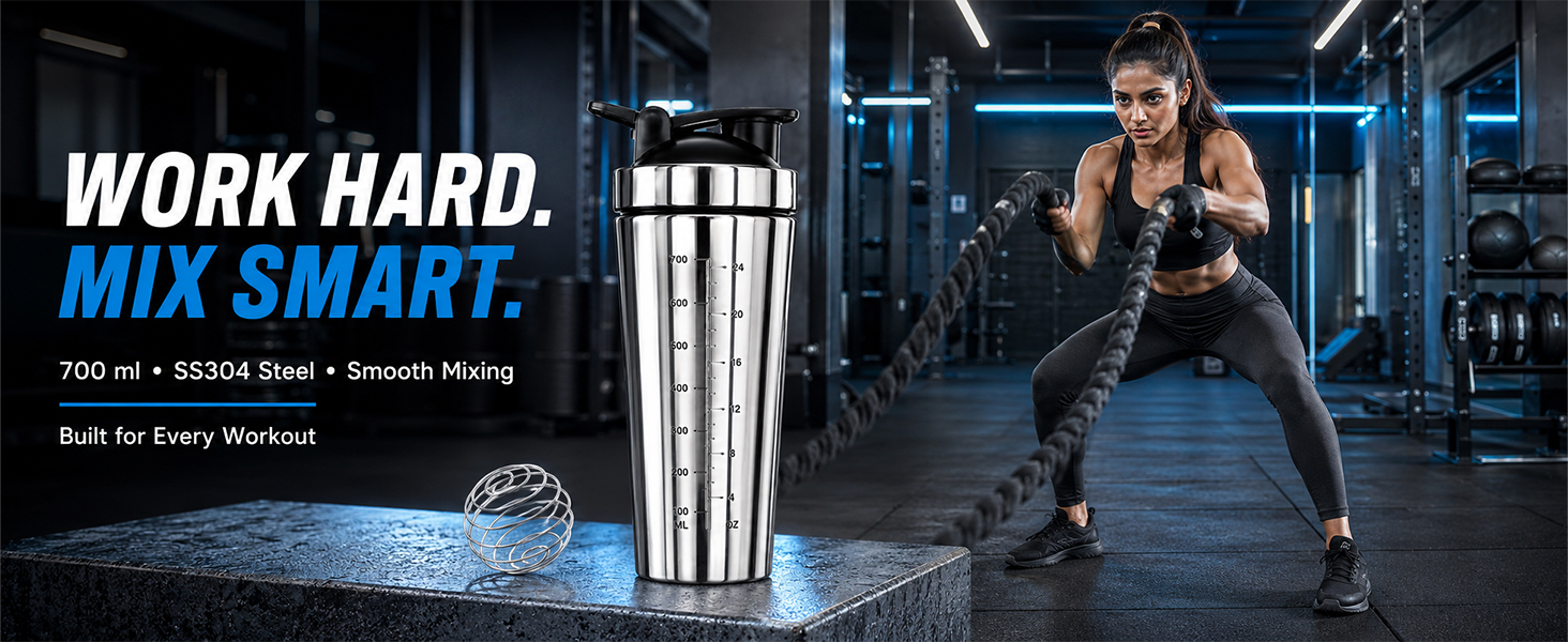 AGIS Steel Shaker With GLOSSY Finish Stainless Steel 700ml Measurement Marking, Perfect for Fitness Enthusiast & Athletes, Ideal for Mixing Protein Shakes & Pre-Workout Formula (Silver)