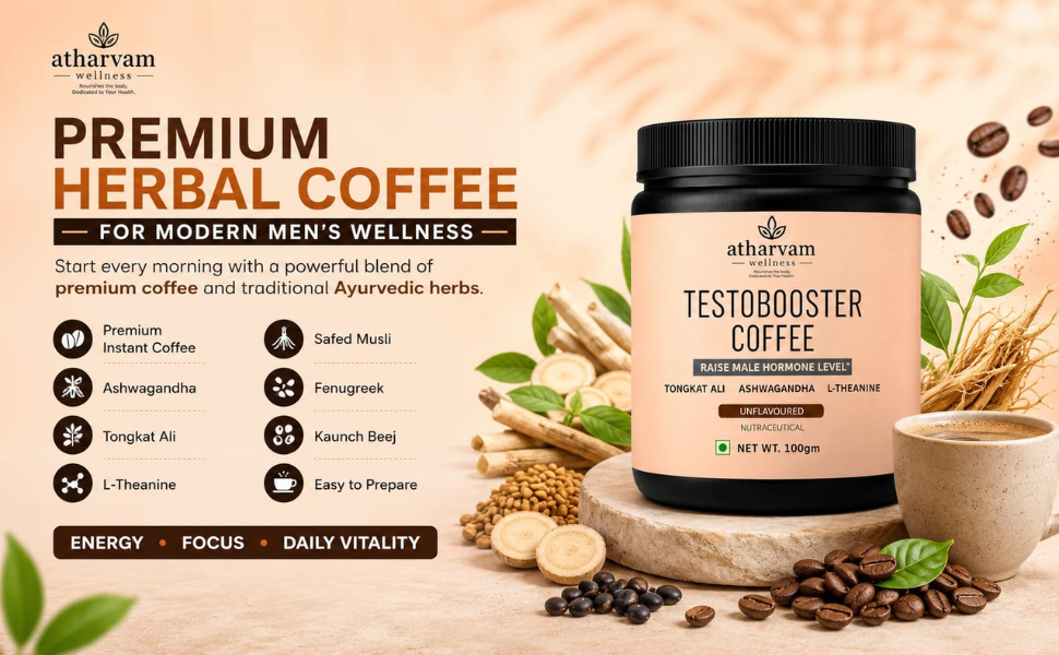 Testobooster Coffee 100g | Herbal Coffee with Tongkat Ali Ashwagandha L-Theanine | Unflavoured for Men’s Daily Energy & Vitality