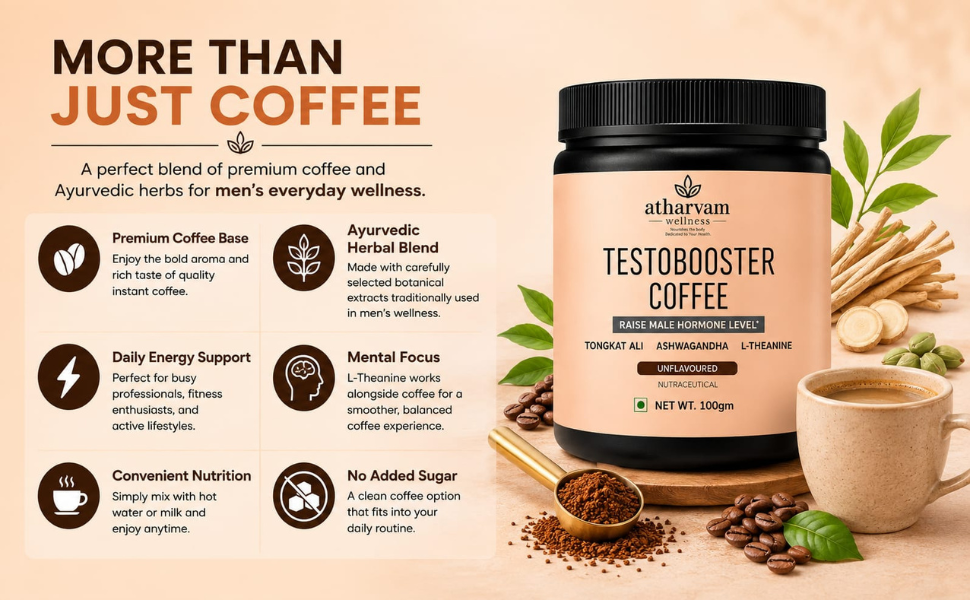 Testobooster Coffee 100g | Herbal Coffee with Tongkat Ali Ashwagandha L-Theanine | Unflavoured for Men’s Daily Energy & Vitality