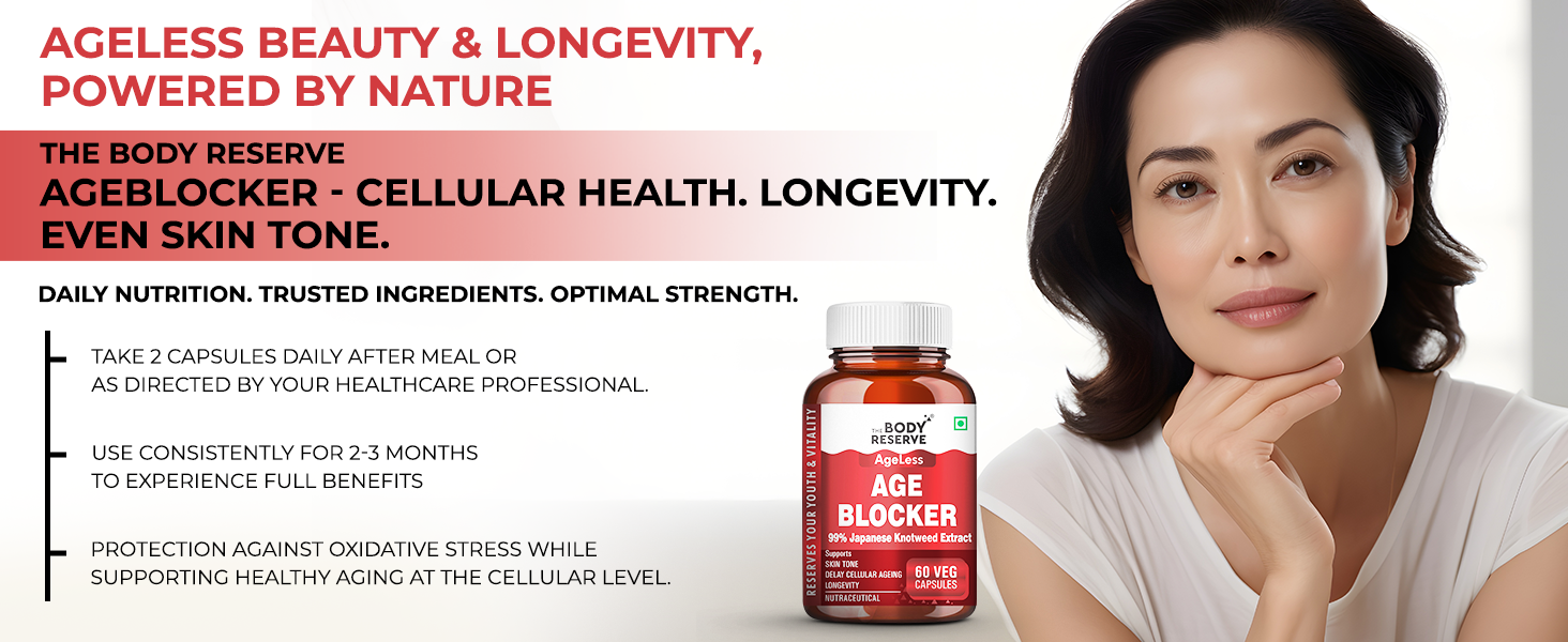 The Body Reserve Age Blocker – Trans-Resveratrol 99% Japanese Knotweed Extract | Quercetin, Green Tea, Bitter Orange & Pomegranate | Powerful Antioxidant & Anti-Aging Supplement 60 Veg Capsules