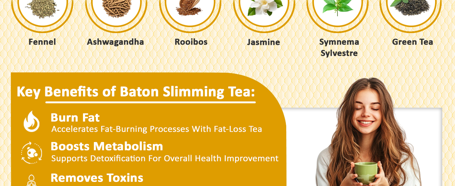 Baton Slimming Green Tea 100g Tin | 18 Natural Herbs for Weight Management & Detox | Supports Metabolism, Fat Burning & Digestive Health | Zero Sugar | For Men & Women | Pack of 2