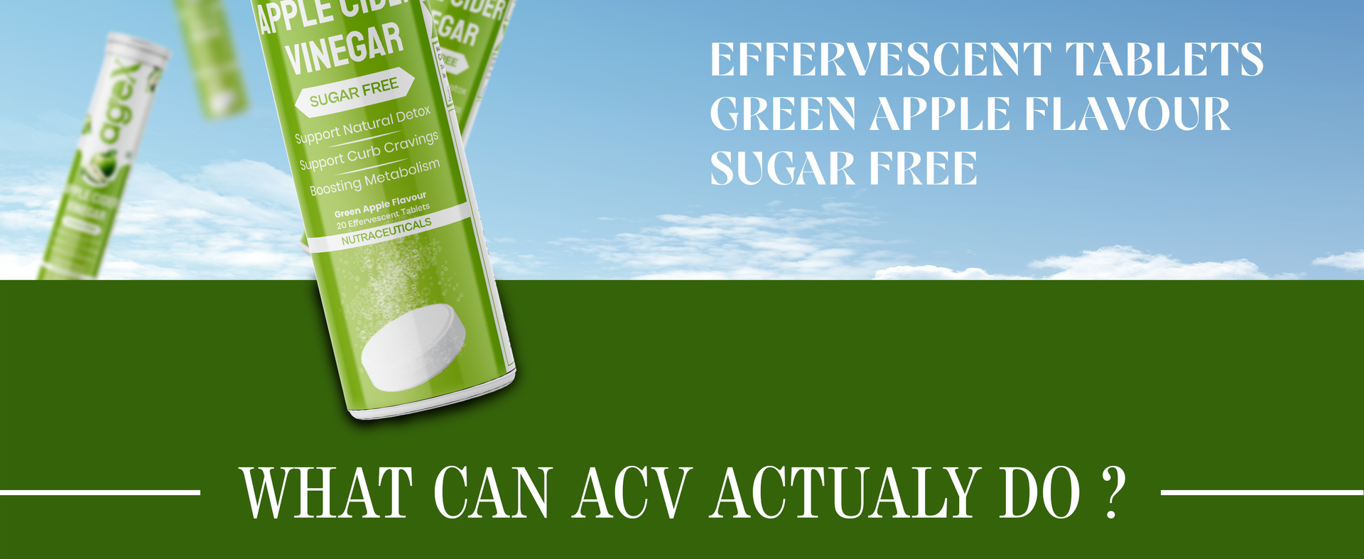 Apple Cider Vinegar Effervescent Tablet with 500mg ACV, Vit B6 & B12, Control Cravings I with Pomegranate & Beetroot I No Maltodextrin & No Added Sugar I 20 Effervescent Tablets - Green Apple (Pack of 1)