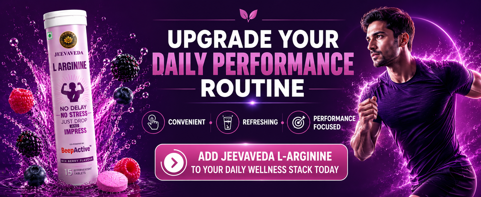 L-Arginine Effervescent Tablets | 750mg L-Arginine with L-Citrulline, Natural Caffeine, Brahmi, Shatavari & Beep Active | Mixed Berry Flavour | Pack of 4 Tubes (60 Tablets) | Daily Strength & Stamina Drink | Zero Sugar